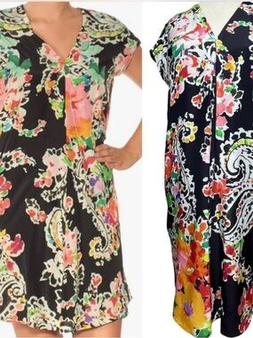 Ralph Lauren Black Floral Paisley Mini Dress with Multicolor Print
